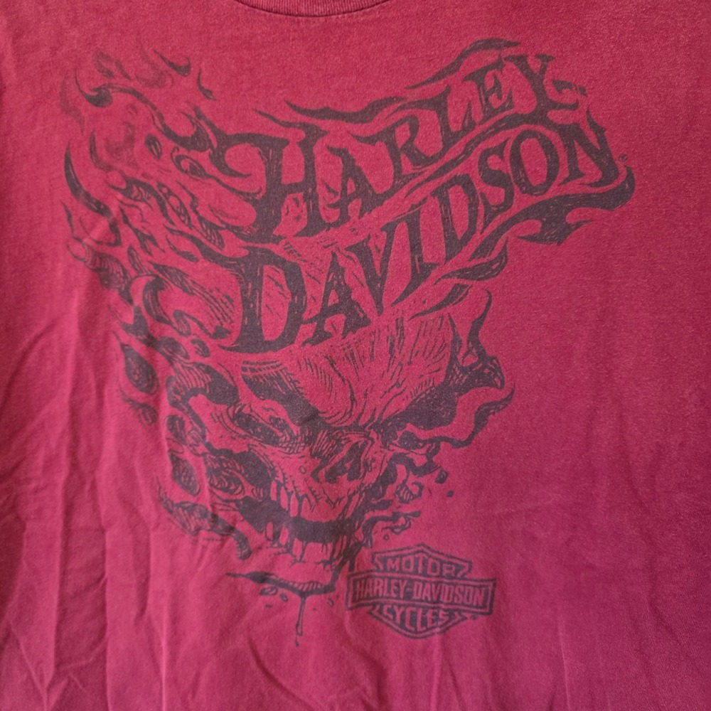 Harley Davidson T-Shirt Mens 2XL Maroon Skull Flame Bald Eagle Marquette MI 2012 - Picture 2 of 11